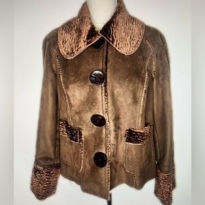KENZIE Faux Suede Short Seulement Long Sleeve Button Up Jacket Coat Brown Size 2